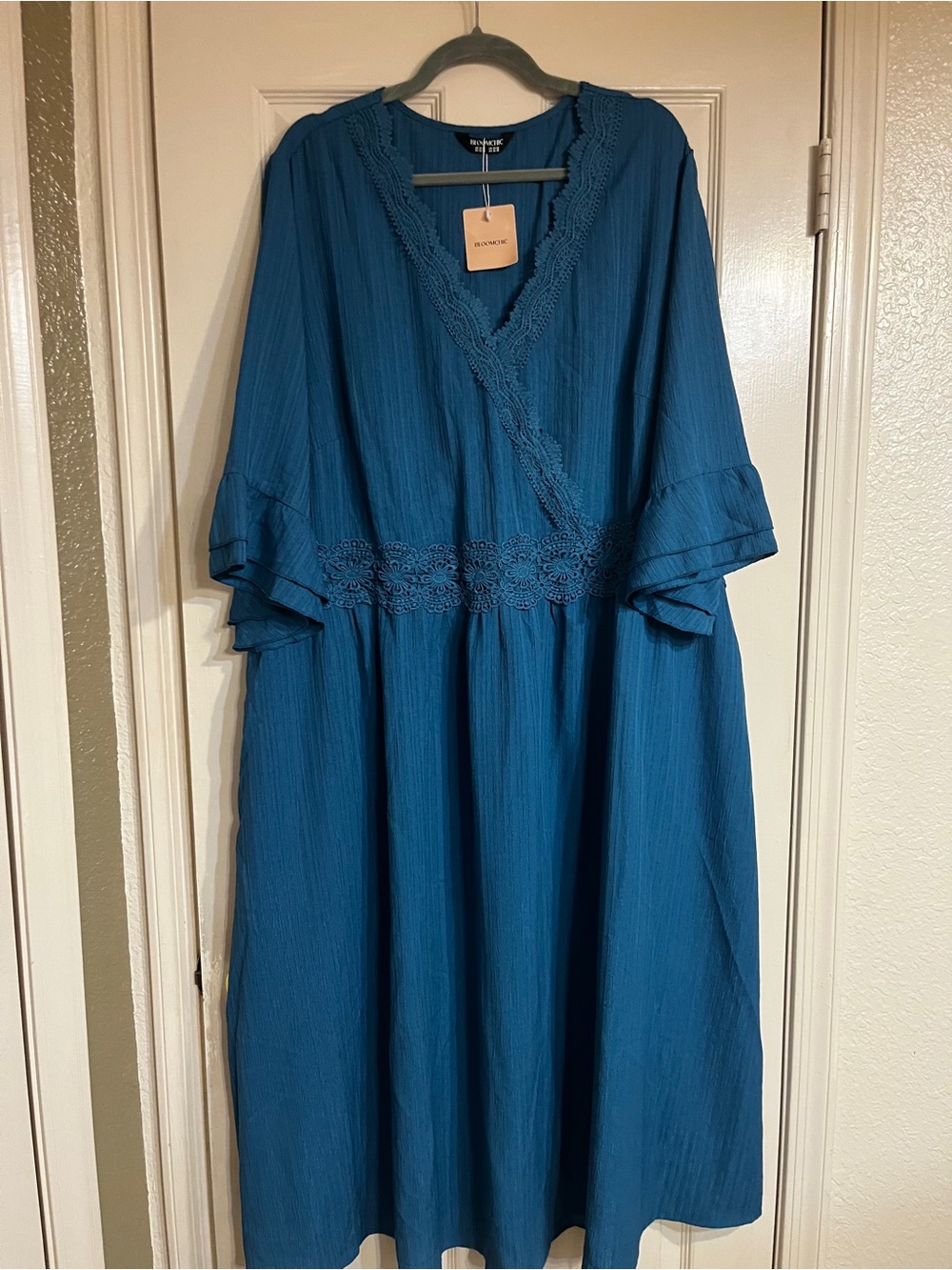 NWT BloomChic Teal Lace-Trim Wrap Midi Dress